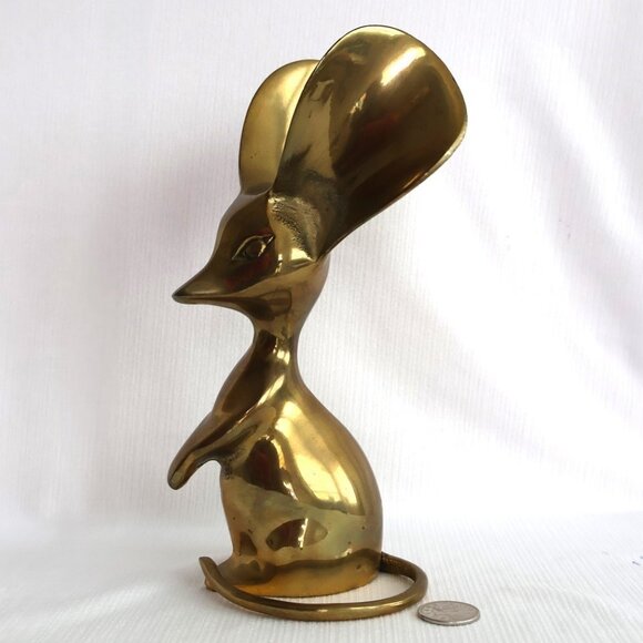 Brass Mouse with Big Ears - 9" Tall - Vintage - Made in Korea - Picture 1 of 8